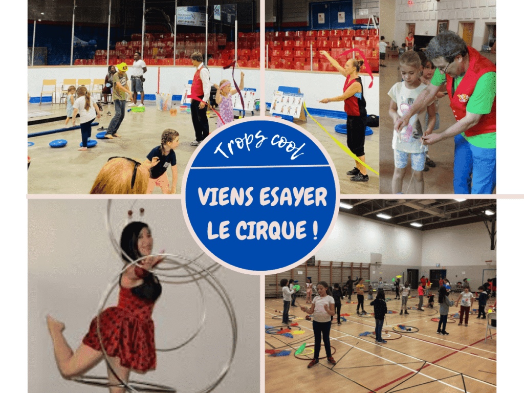 Enfant dans un gymnase jouant avec cerceau pour atelier Viens essayer le cirque!