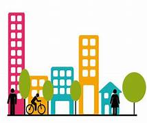 illustration d'immeuble et de personnage simpliste